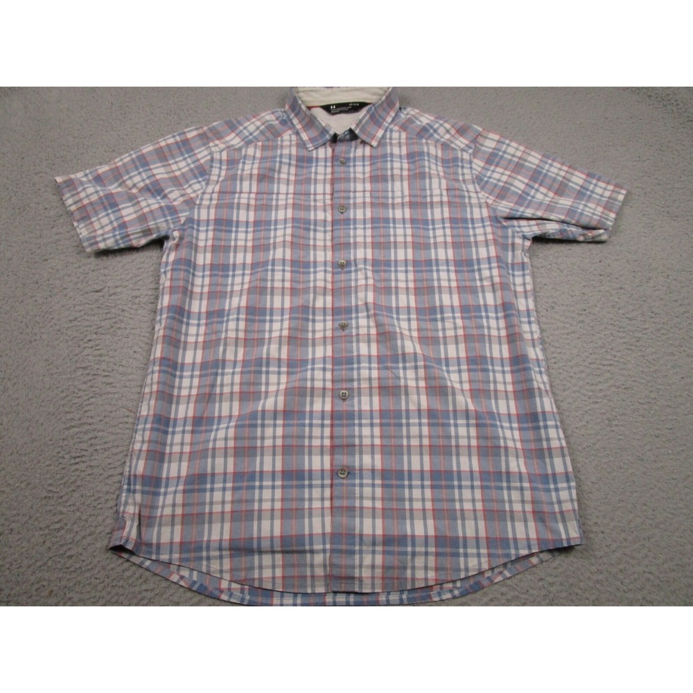 Under Armour Shirt Men Large Blue Plaid Outdoor Pockets Button Up